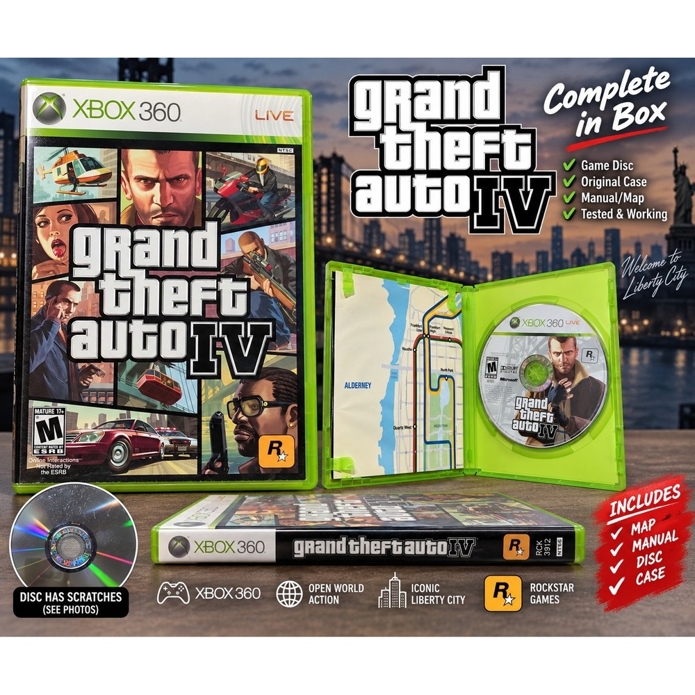 Grand Theft Auto IV GTA 4 Xbox 360 CIB Complete with Map Manual Tested